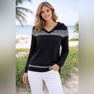 Aventura Cotton/Cashmere Blent Gray & White Print Sweater with Hood Size XS